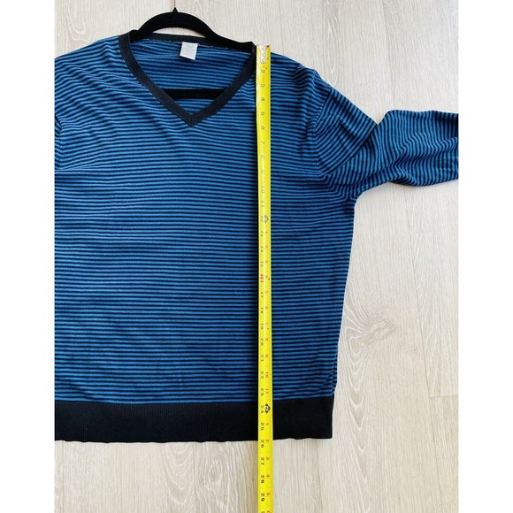 Gap Sweater Neck V Blue with Black Stripes Long Sleeves. Cotton, Silk, Nylon - Picture 7 of 8